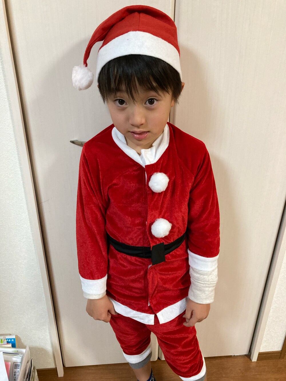 レッド系のトップス、グリーン系のニットキャップ/ビーニーを着用したメンズの冬コーディネートの2枚目の写真