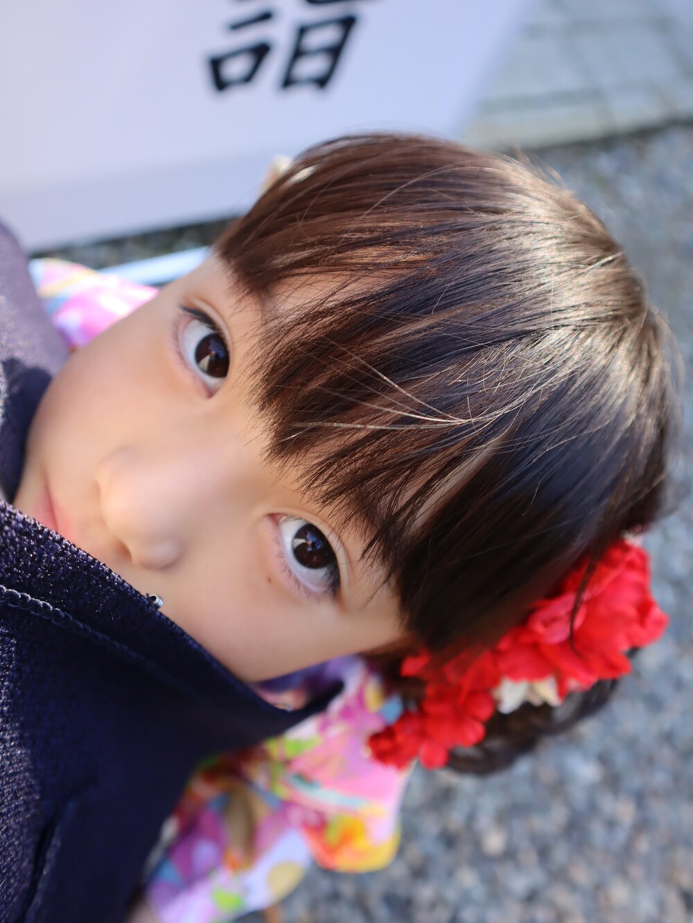 ピンク系の着物を着用したキッズの秋コーディネートの4枚目の写真