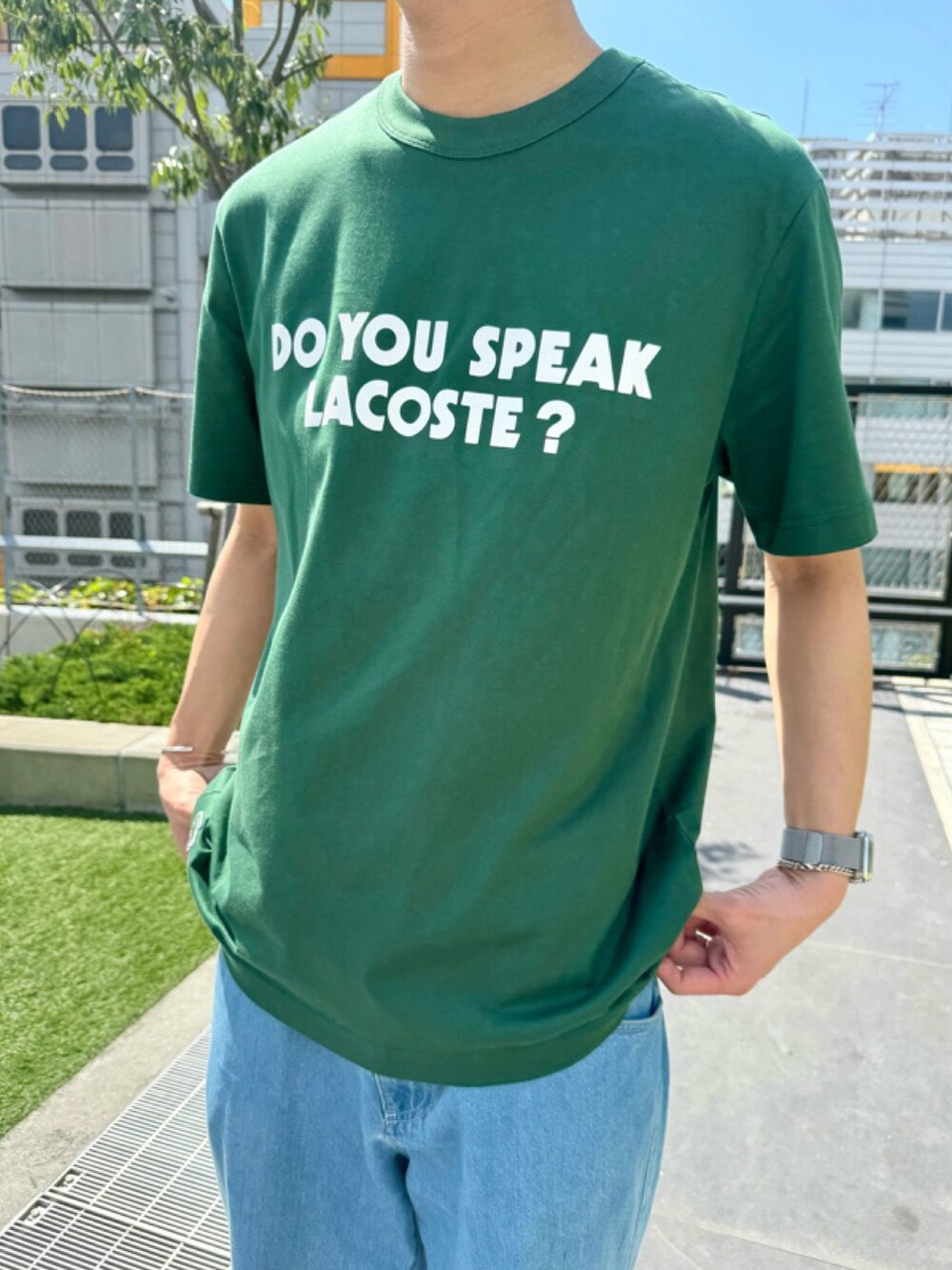 LACOSTE 緑色 Tシャツ DO YOU SPEAK LACOSTE?