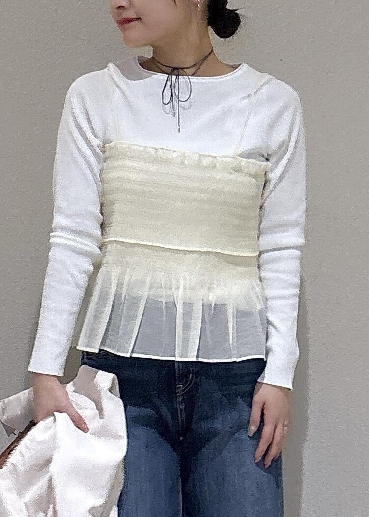 「デニムパンツ、初春コーデ、春コーデ、デートコーデ、お出かけコーデ、女子会コーデ、大人カジュアル、パンツスタイル、ROPÉ、ウェーブ、ブルべ夏、敏感、トップス、ニット/セーター、ジャケット/アウター」｜「SALON adam et rope'の【セットアップ対応】ビンテージライクジップブルゾン（ブルゾン、ホワイト系）」を使った、AYAさん（レディース・158cm）の春コーディネートの7枚目の写真