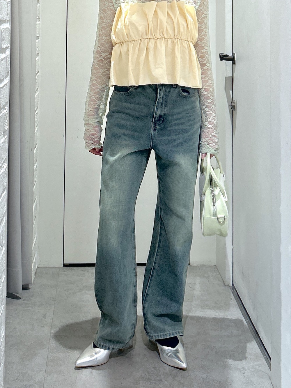 「FREE'S MARTの◆レーストップス（Tシャツ/カットソー、グリーン系）」を使った、yurm6さん（骨格ナチュラル・レディース・153cm）の春コーディネートの7枚目の写真