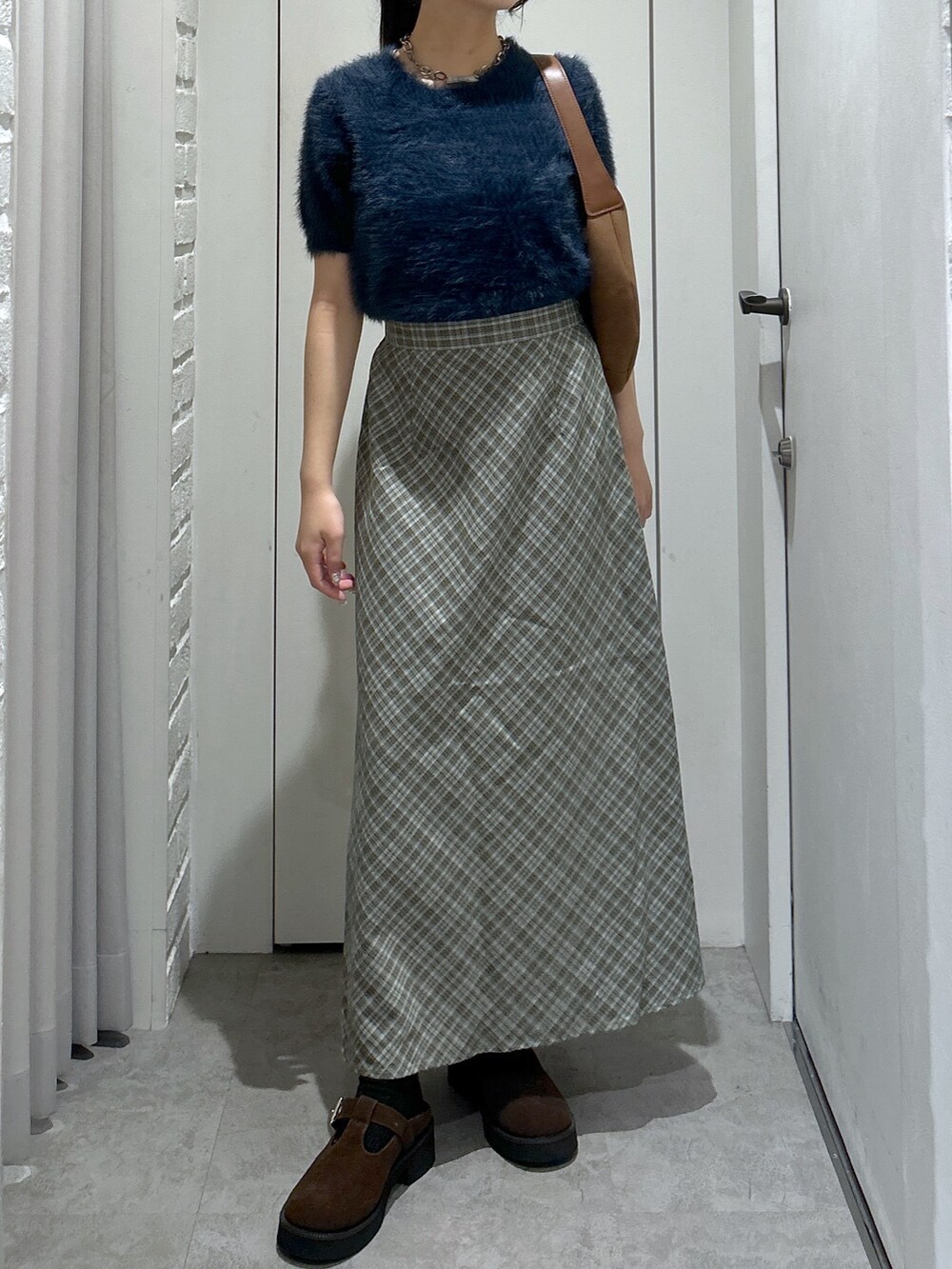 「FREE'S MARTの◇シャギー半袖ニット（ニット/セーター、ブルー系）」を使った、yurm6さん（レディース・153cm）の夏コーディネートの2枚目の写真