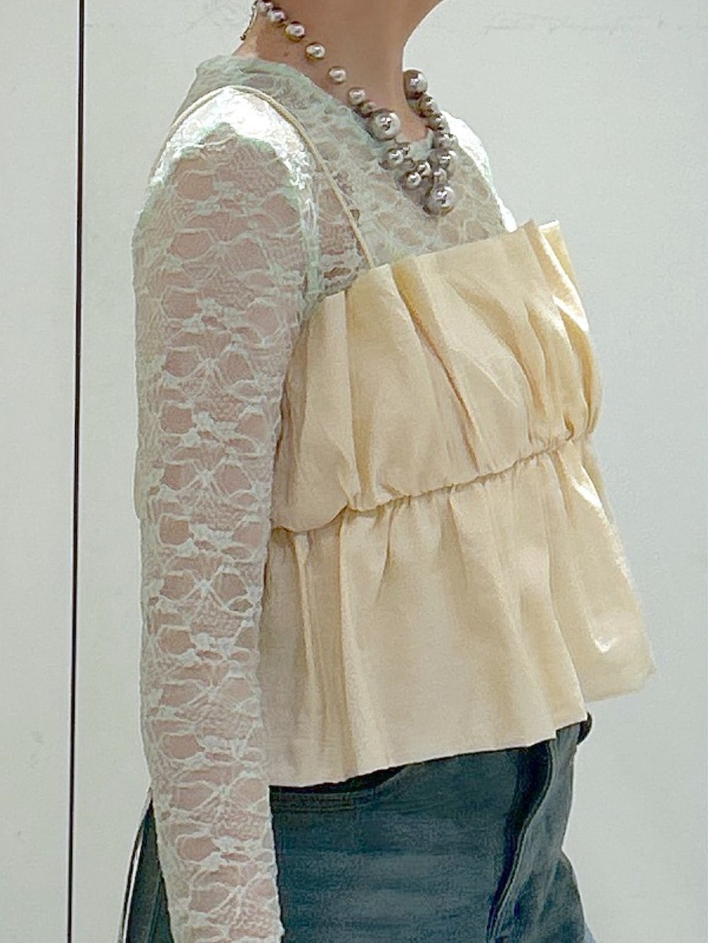 「FREE'S MARTの◆レーストップス（Tシャツ/カットソー、グリーン系）」を使った、yurm6さん（骨格ナチュラル・レディース・153cm）の春コーディネートの8枚目の写真