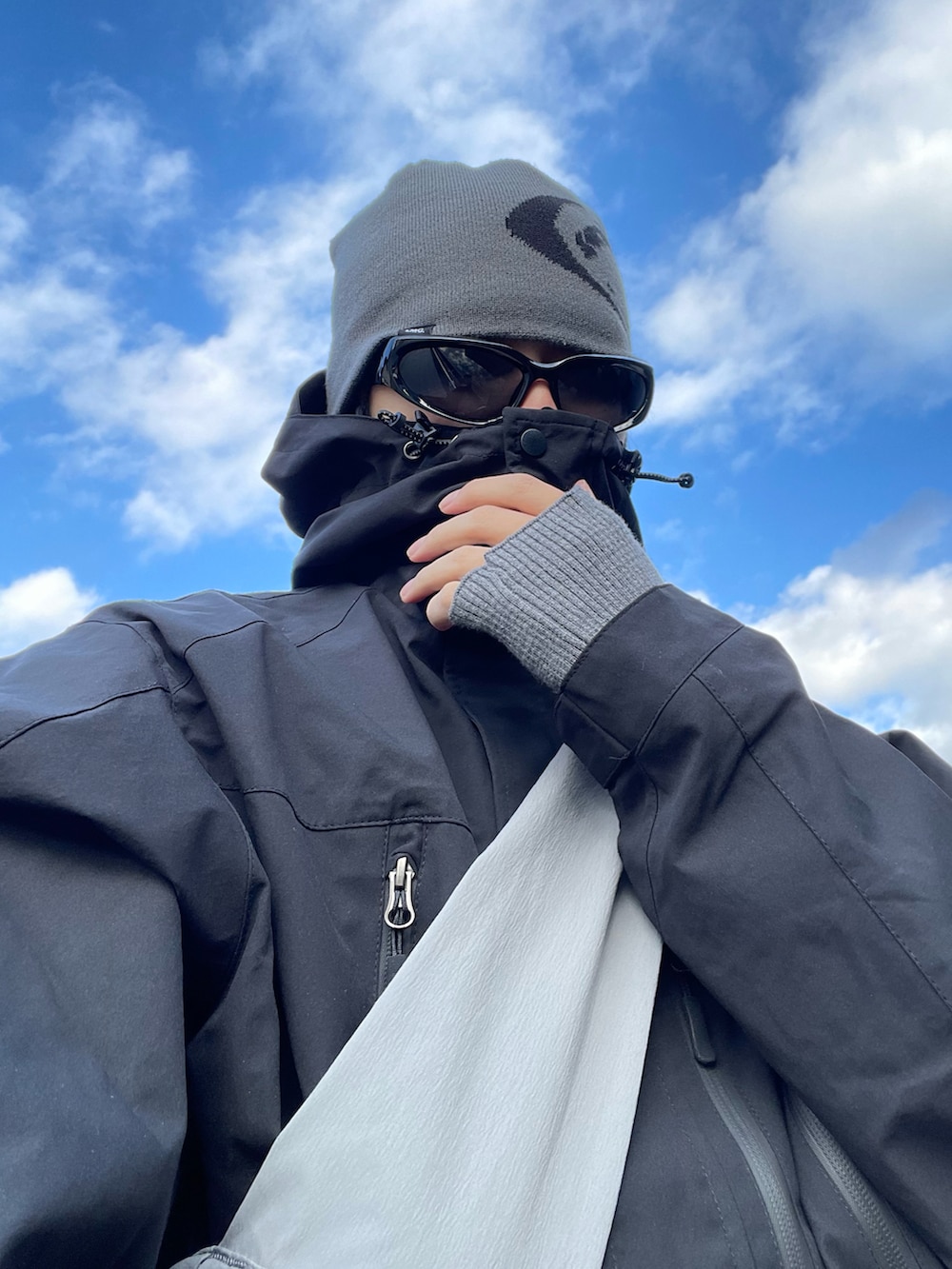 グレー系のショルダーバッグ、その他のナイロンジャケット、その他のその他パンツを着用したメンズの冬コーディネートの2枚目の写真