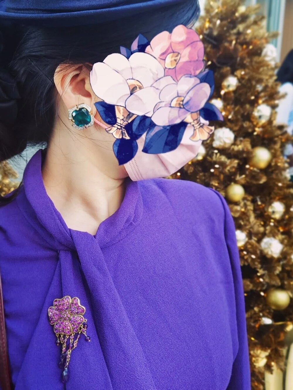 「古着、古着コーデ、古着女子、古着好きな人と繋がりたい、ビンテージ、ビンテージワンピース、紫コーデ、NINA RICCI、復古、vintage style、vintage」｜「NINA RICCIのアイテム（ワンピース、パープル系）」を使った、efoistさん（レディース・153cm）の冬コーディネートの2枚目の写真