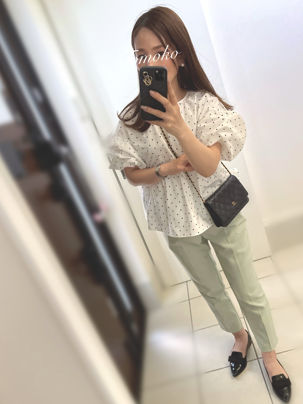 「キレイめカジュアル、ママファッション、夏服コーデ、ママコーデ、大人カジュアル、大人女子、低身長コーデ、153cm、おちびさん、アラフォー、アラフォーコーデ、3児ママ」｜「CHANELのアイテム（ショルダーバッグ、ブラック系）」を使った、ℐꄲℳꄲ ⑅*♔.さん（レディース・153cm）の夏コーディネートの2枚目の写真