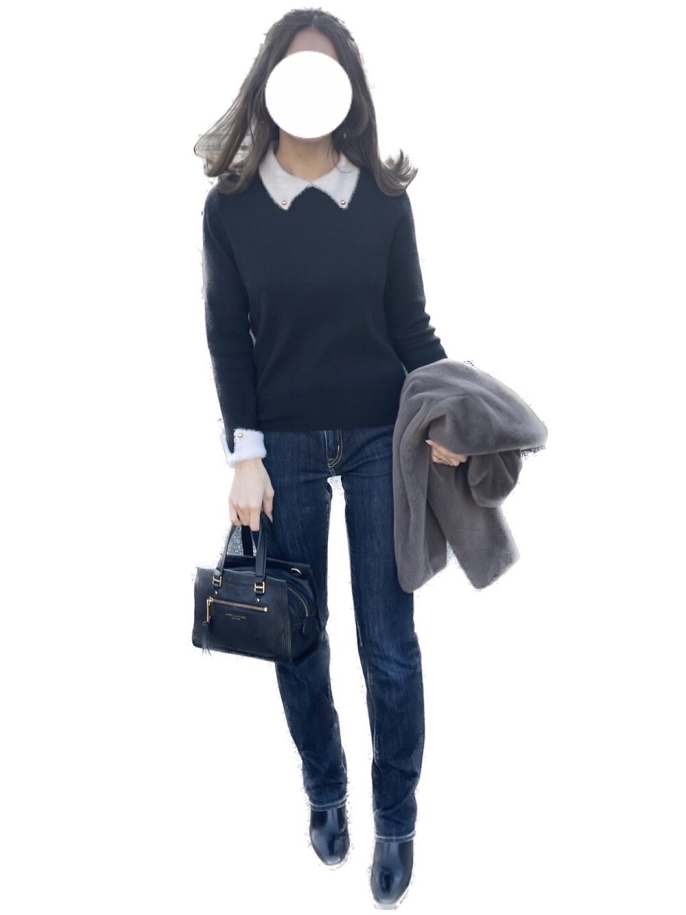 「時差投稿、冬コーデ、デニム、UNIQLO」｜「UNIQLOのハイライズスリムフィットジーンズ（デニムパンツ、ブルー系）」を使った、🌙さん（レディース・157cm）の春コーディネートの2枚目の写真