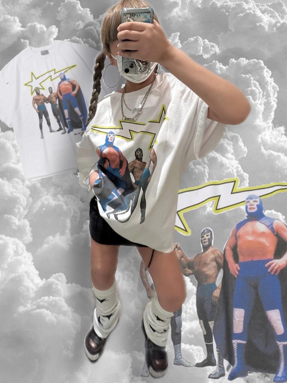 「y2k、ootd、outfit、오오티디、XU、streetstyle、youthbath、dog、レッグウォーマー、Demonia、nastyfancyclub、xustaff」｜「youth bathのアイテム（Tシャツ/カットソー、ホワイト系）」を使った、M E Iさん（レディース・162cm）の夏コーディネートの3枚目の写真
