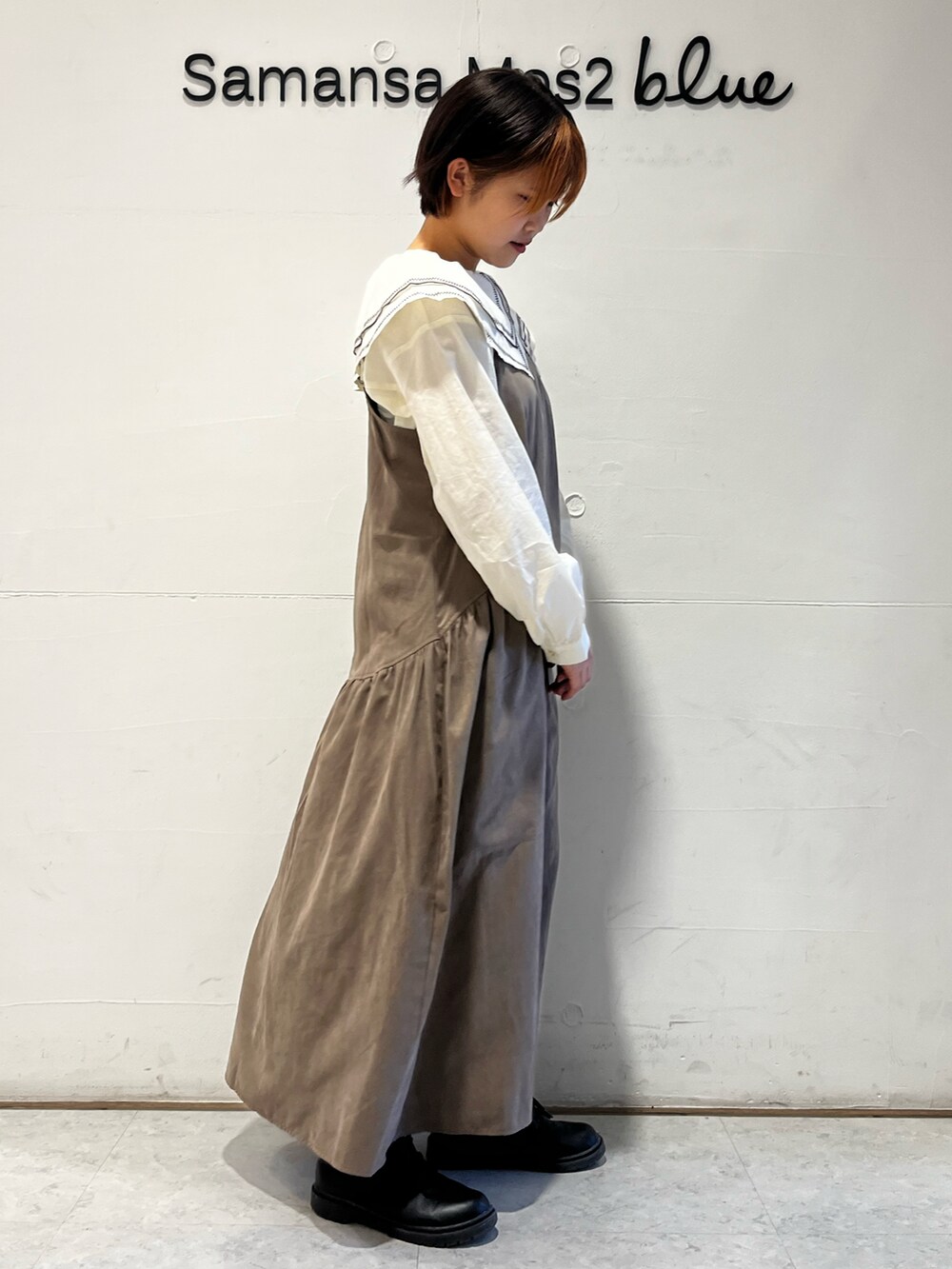 「ehka sopo、低身長コーデ、秋冬コーデ」｜「ehka sopoのモールミックスヤーンカーディガン（カーディガン/ボレロ、ピンク系）」を使った、miiさん（レディース・152cm）の秋コーディネートの3枚目の写真