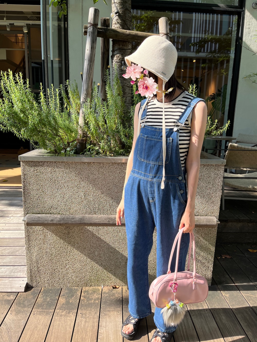 「夏コーデ」｜「OVERRIDEのOVERRIDE  COTTON THERMO BONNET / オーバーライド（ハット、ホワイト系）」を使った、mojimaiさん（レディース・164cm）の秋コーディネートの2枚目の写真
