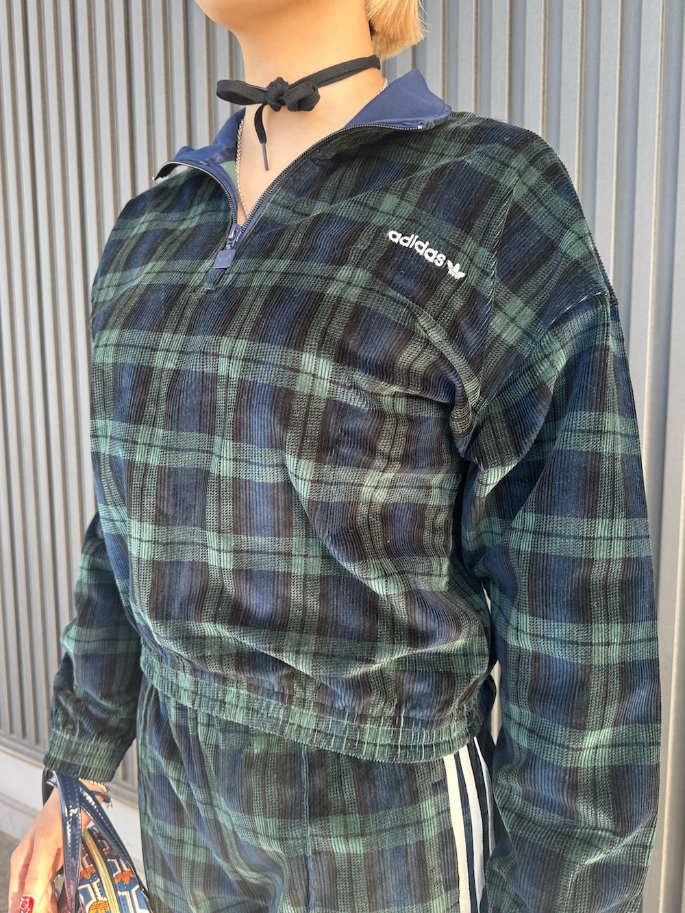 コーデュロイ タータン ハーフジップトップ、コーデュロイ タータン