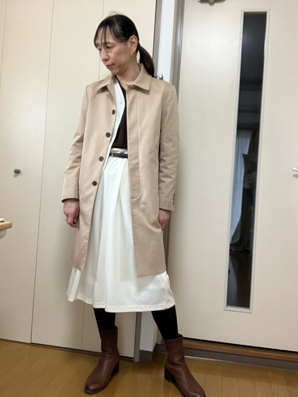 「不明のアイテム（ブーツ、ブラウン系）」を使った、香(kou)さん（メンズ・170cm）の春コーディネートの2枚目の写真
