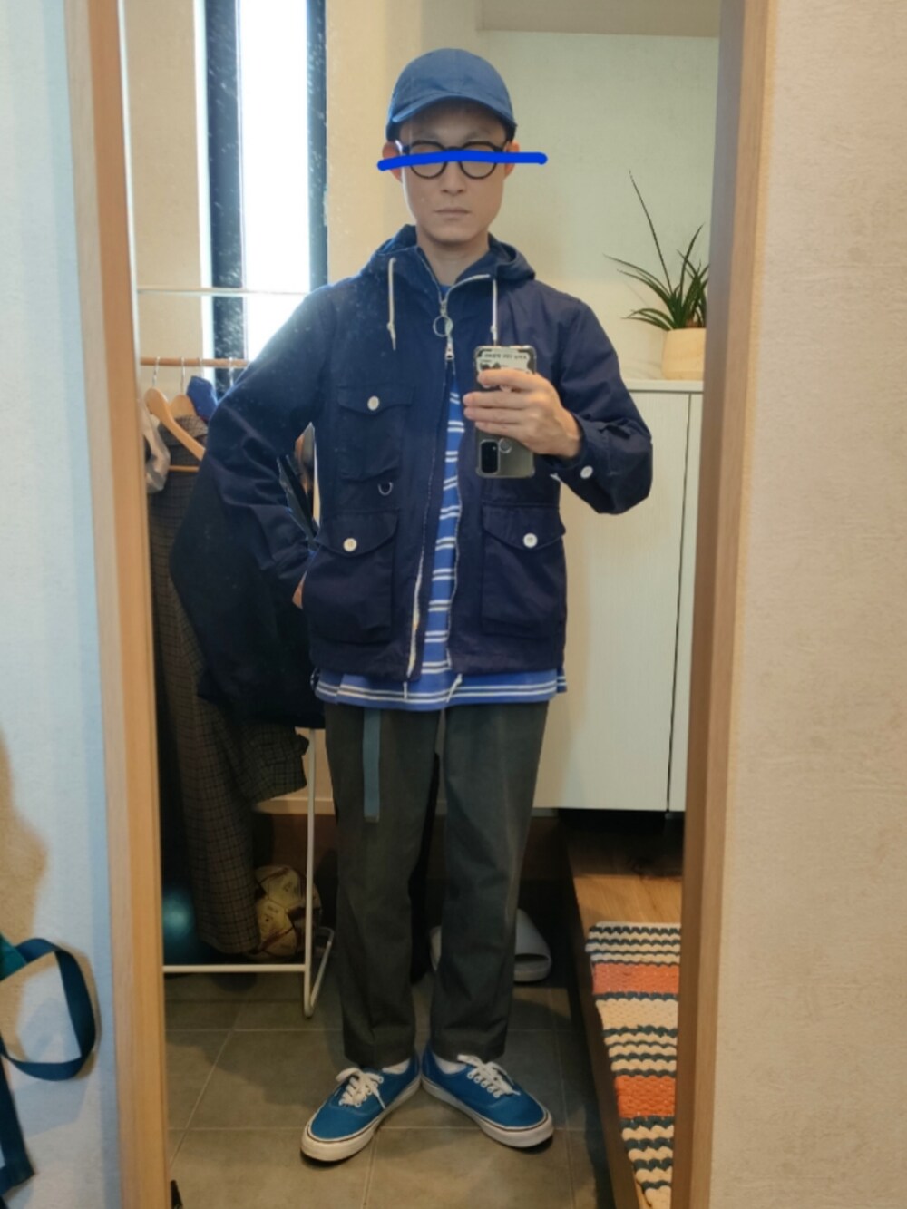 「大人カジュアル、30代コーデ、40代ファッション、カジュアルコーデ、バンズ、低身長コーデ、はるコーデ」｜「UNIQLOのアイテム（キャップ、ブルー系）」を使った、STINKYさん（メンズ・162cm）の春コーディネートの2枚目の写真