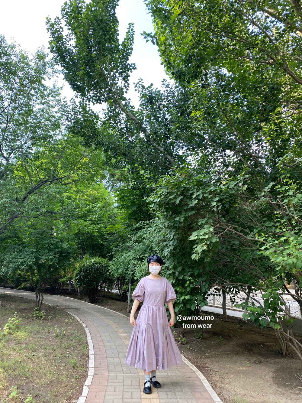 「ootd、コーディネート、今日のコーデ、ワンピース、パープルコーデ」｜「鹿与飞鸟のアイテム（スカート、パープル系）」を使った、awmoumoさん（レディース・156cm）の春コーディネートの2枚目の写真