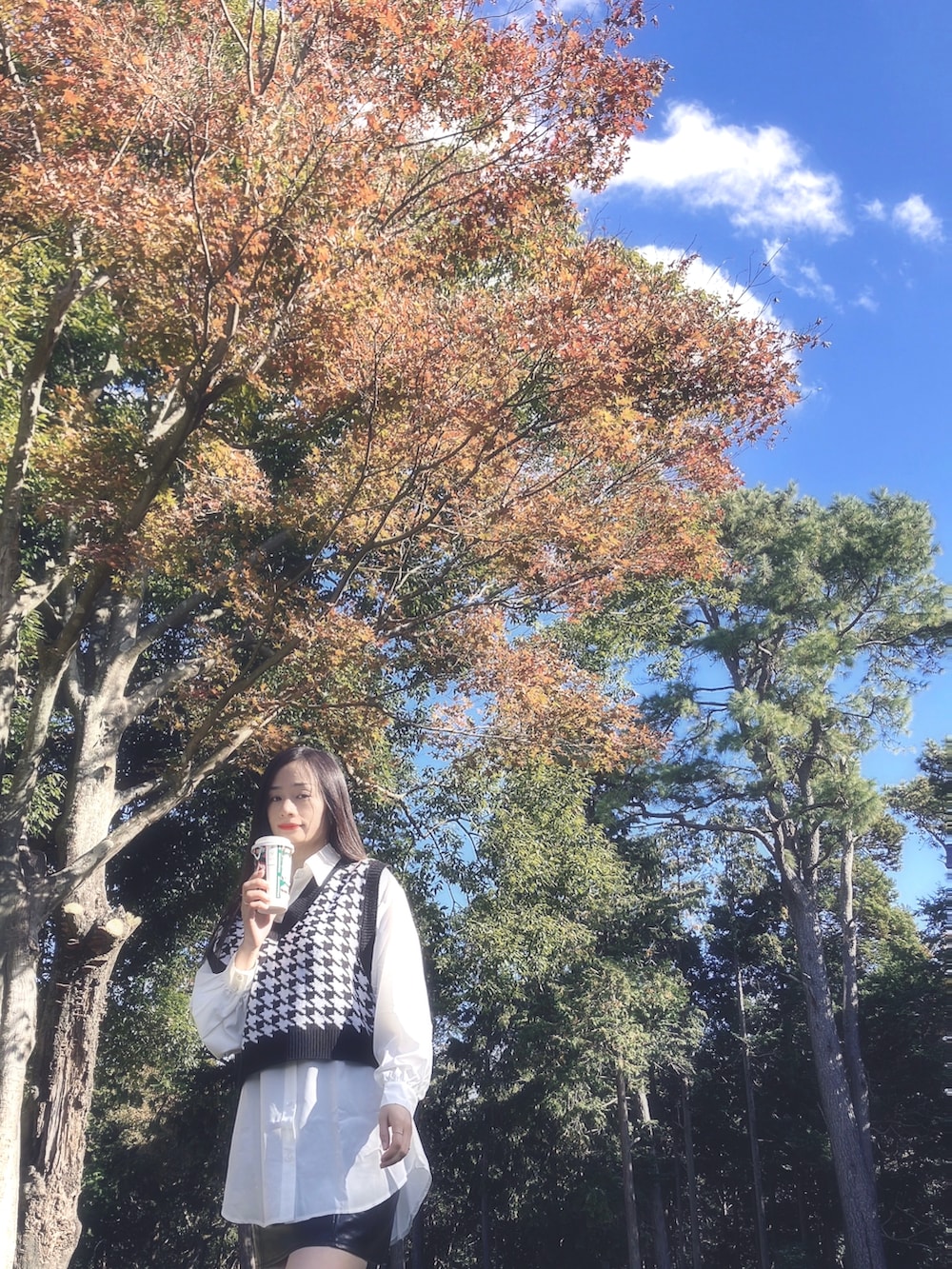 ブラック系のベスト、ブラック系のスカート、ブラック系のブーツを着用したレディースの冬コーディネートの3枚目の写真