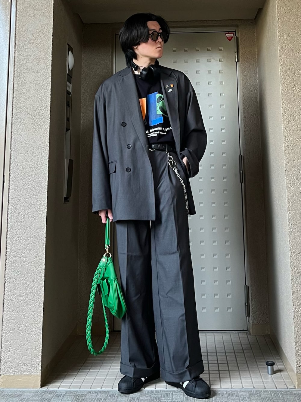 soerte セットアップ ダブルジャケット/ ワイドストレートスラックス