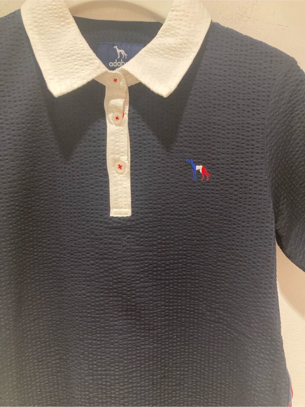 ブルー系のポロシャツ、ホワイト系のその他パンツ、ブルー系のトートバッグを着用したレディースの夏コーディネートの5枚目の写真