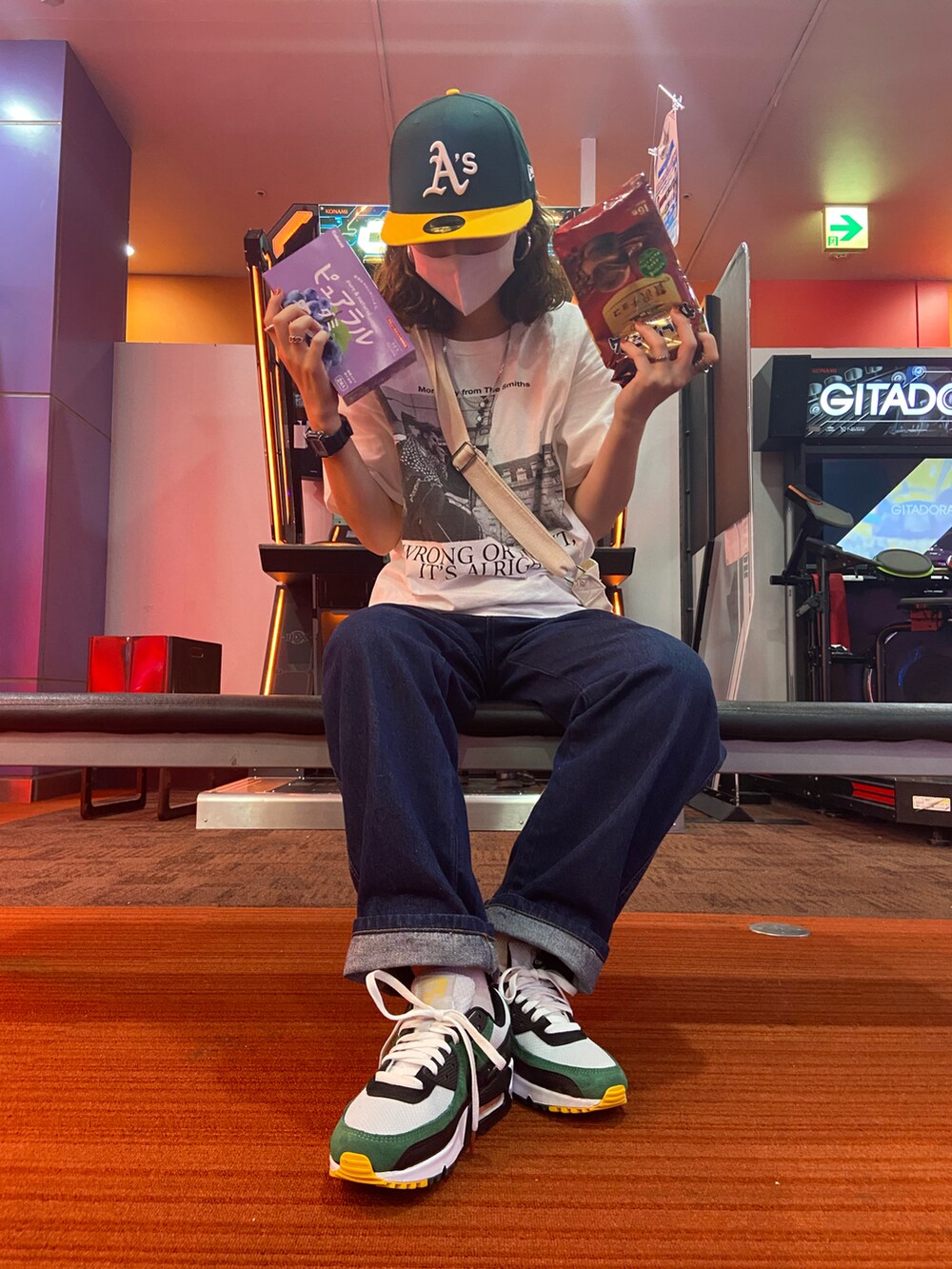 「パンツコーデ、NEW ERA、今日のコーデ、休日スタイル、NIKE、休日コーデ、メンズライク、古着、古着MIX」｜「NIKEのアイテム（スニーカー、グリーン系）」を使った、aynさん（レディース・160cm）の夏コーディネートの2枚目の写真
