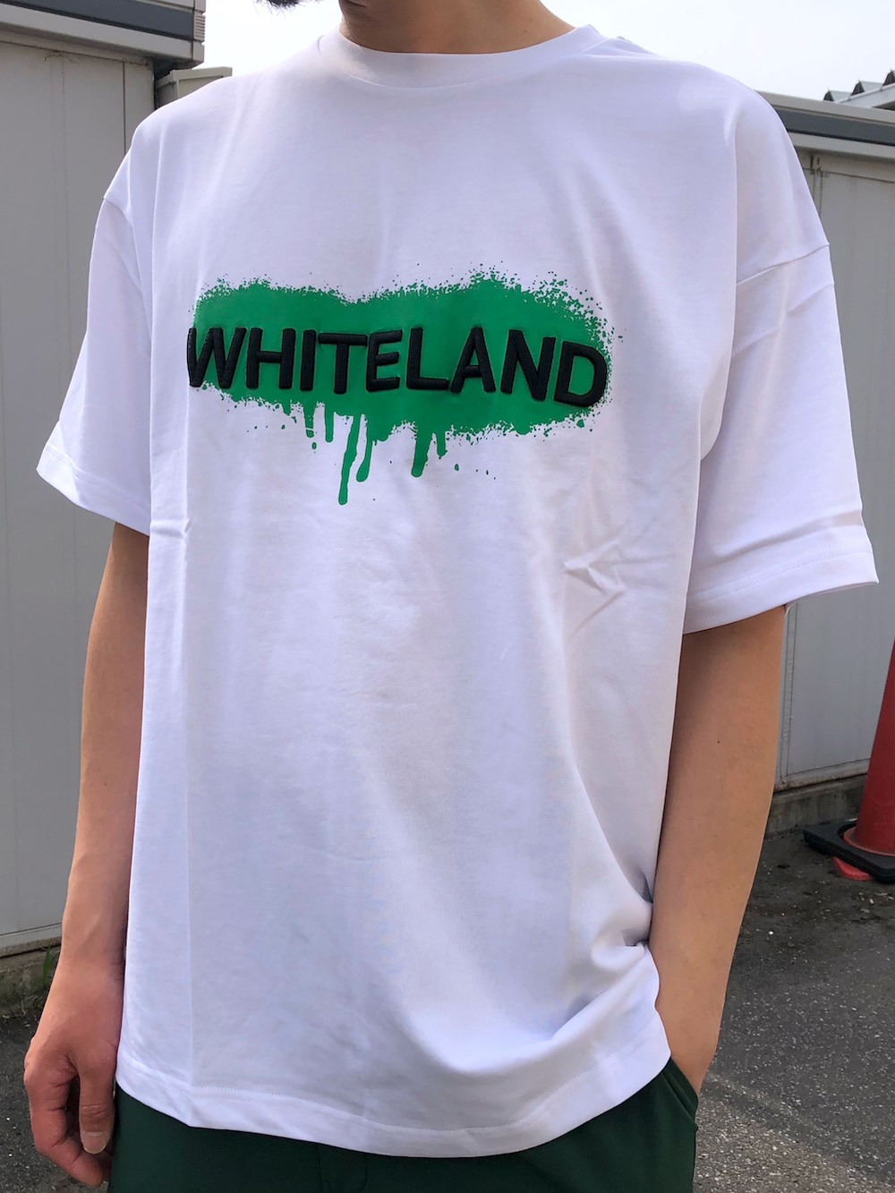「whiteland、ホワイトランド、スプレー、ホワイト、白色、刺繍、ロゴT、刺繍ロゴ、春夏コーデ」｜「WHITELANDの[LAB限定]WHITELAND/ホワイトランドWL/ｽﾌﾟﾚｰTEE/WHITE（Tシャツ/カットソー、グリーン系）」を使った、ツネマツさん（メンズ・187cm）の春コーディネートの3枚目の写真