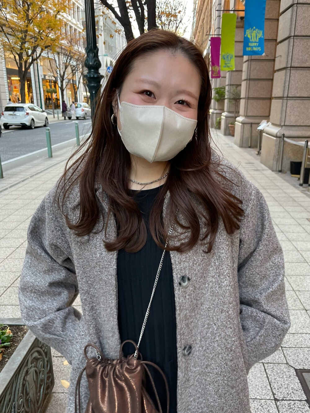 「mysticの【サイズ展開あり】ステンカラーロングコート（ステンカラーコート、ブラウン系）」を使った、Nishimura Misakiさん（レディース・160cm）の冬コーディネートの2枚目の写真