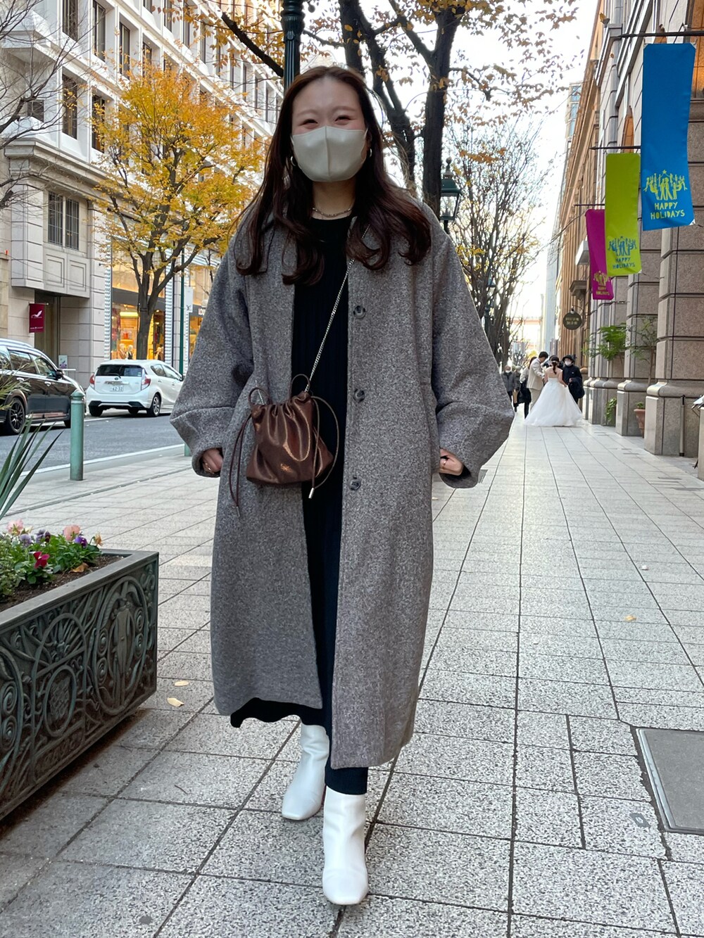「mysticの【サイズ展開あり】ステンカラーロングコート（ステンカラーコート、ブラウン系）」を使った、Nishimura Misakiさん（レディース・160cm）の冬コーディネートの3枚目の写真