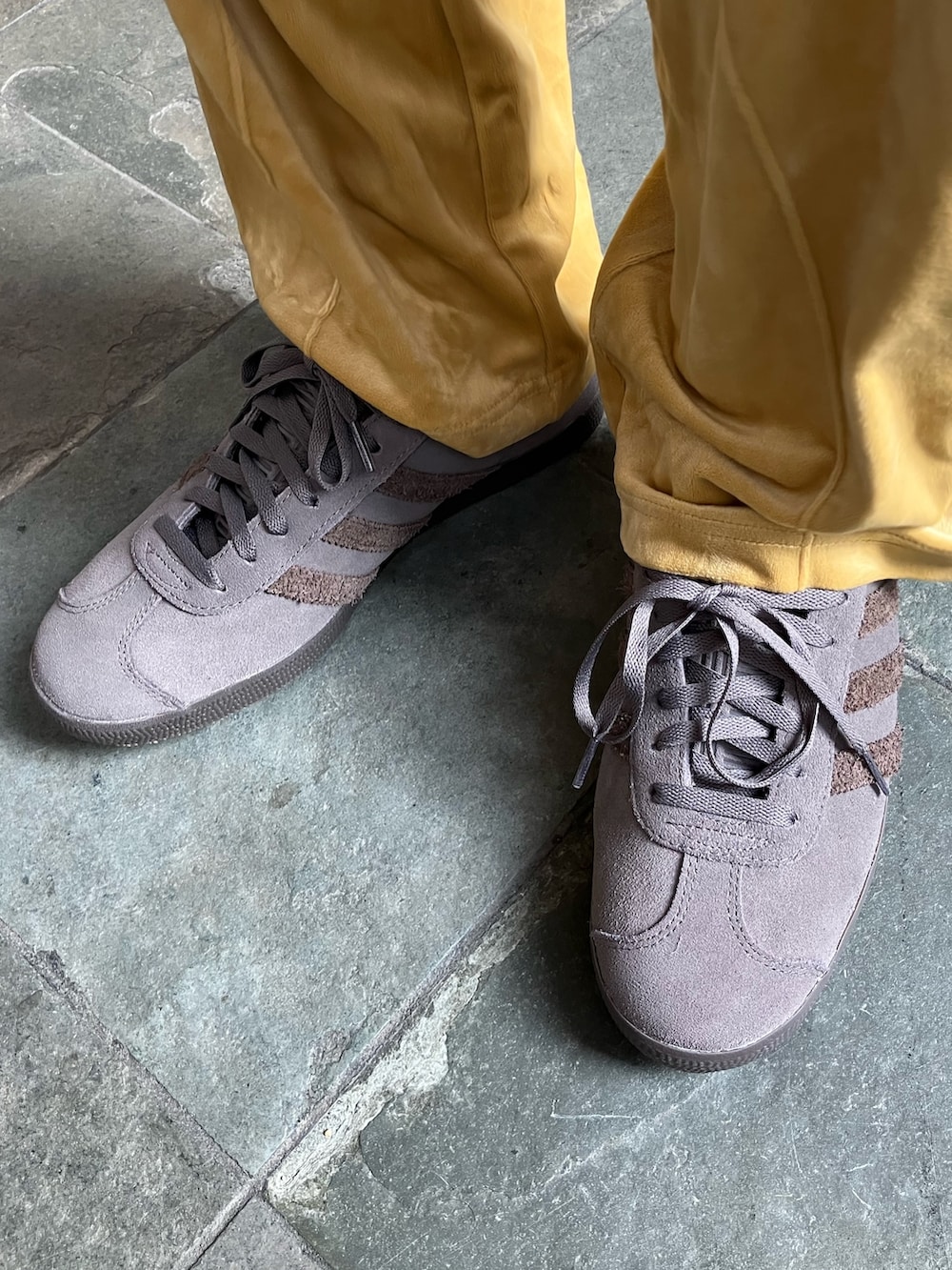 「スニーカー、セットアップ、adidas、ジャージ、アディダス、ベロア、adidas originals、アディダスオリジナルス、ベッケンバウアー、ガゼル」｜「adidasのベロア トラックジャケット / ジャージ/ アディダスオリジナルス adidas Originals（ジャージ、ベージュ系）」を使った、YMさん（メンズ・174cm）の秋コーディネートの3枚目の写真