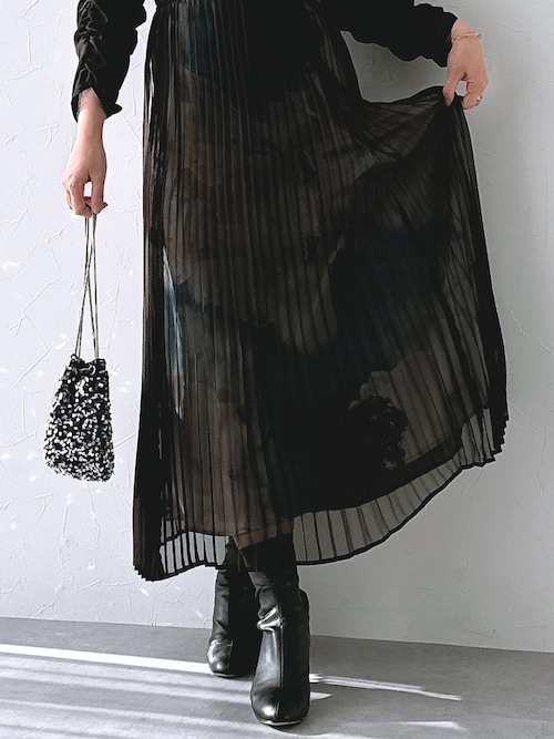 結婚式・パーティー・オケージョンドレス】プリント重ねシフォン