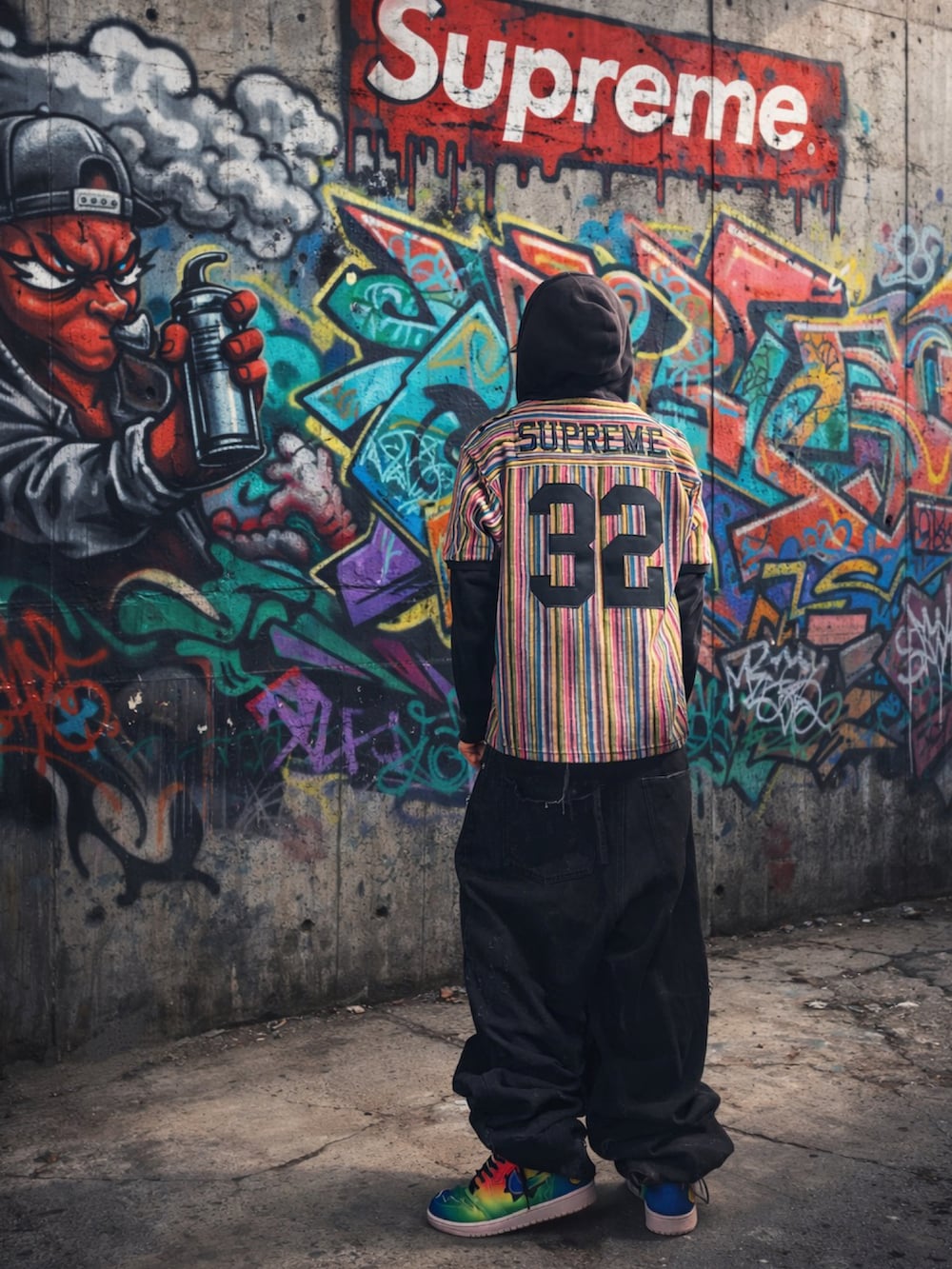 その他のTシャツ/カットソー、ブラック系のデニムパンツ、その他のスニーカーを着用したメンズの冬コーディネートの2枚目の写真