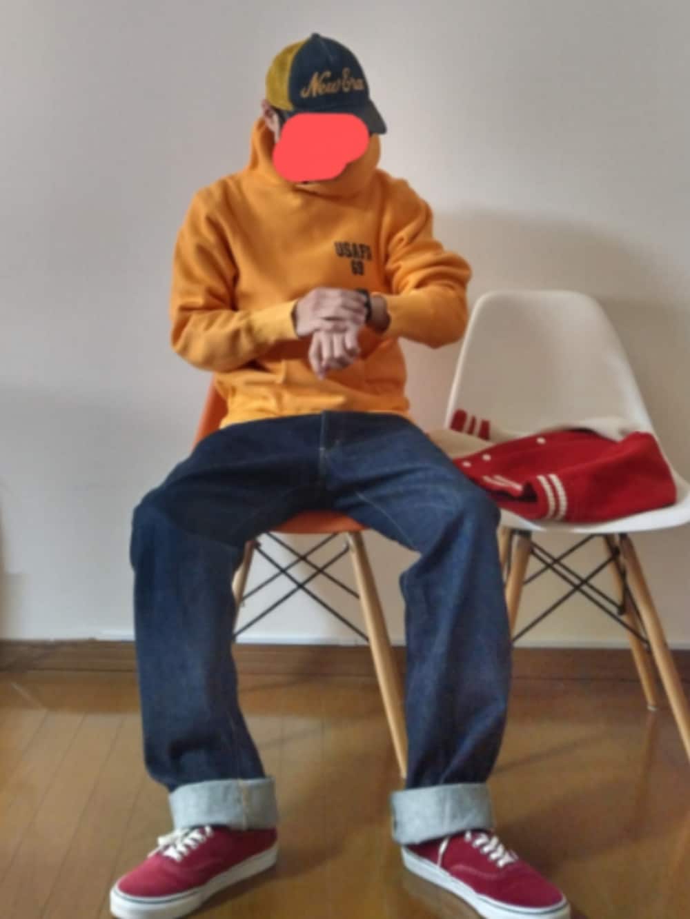「アメカジ、スタジャン、キャップ、パーカー、デニム、デニムパンツ、VANS、USAFA」｜「Johnbullのアイテム（デニムパンツ、ブルー系）」を使った、urotasadamakさん（メンズ・168cm）の春コーディネートの2枚目の写真