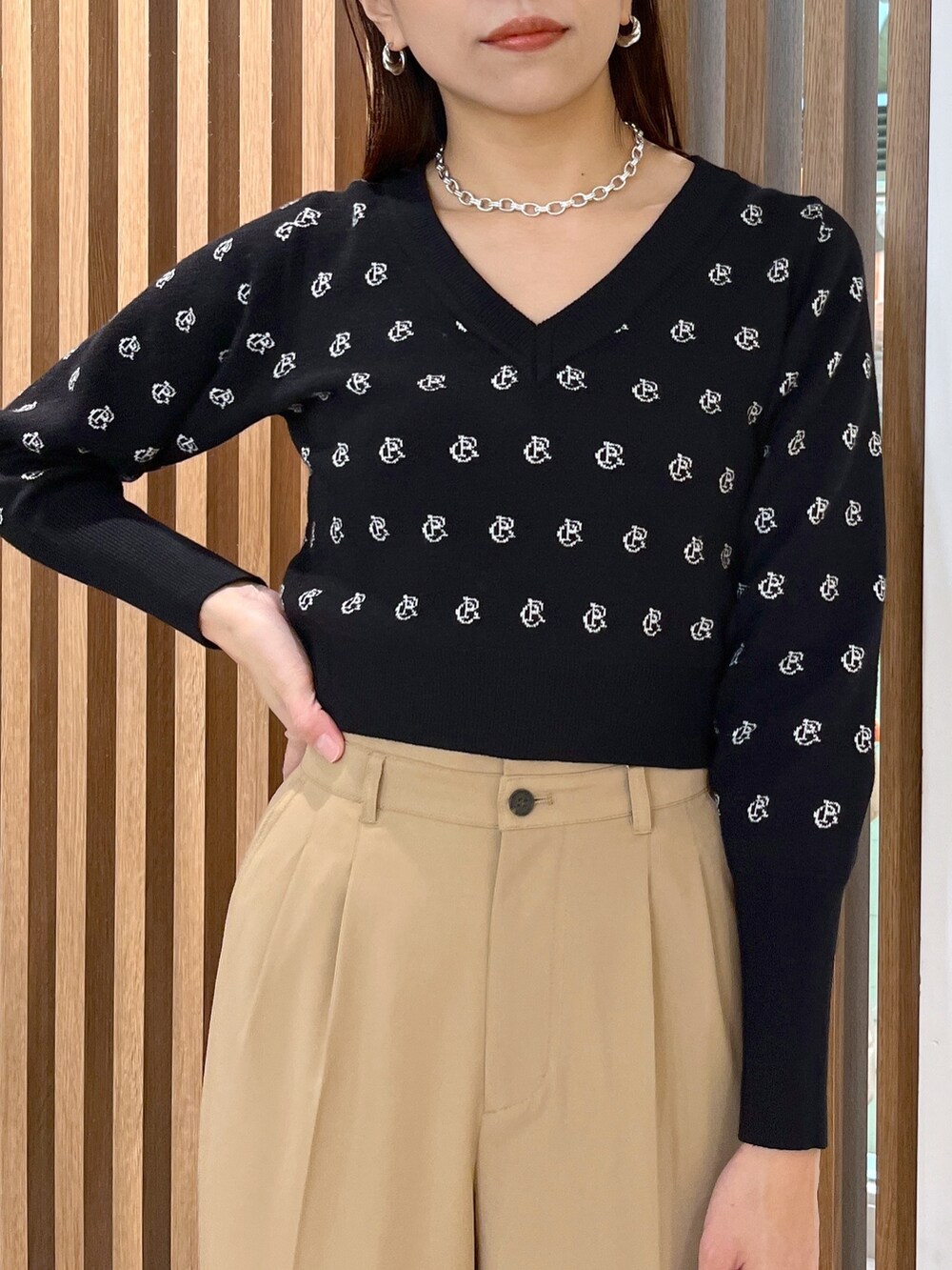 ブラック系のパンプス、ブラック系のショルダーバッグ、ブラック系のニット/セーターを着用したレディースの冬コーディネートの8枚目の写真