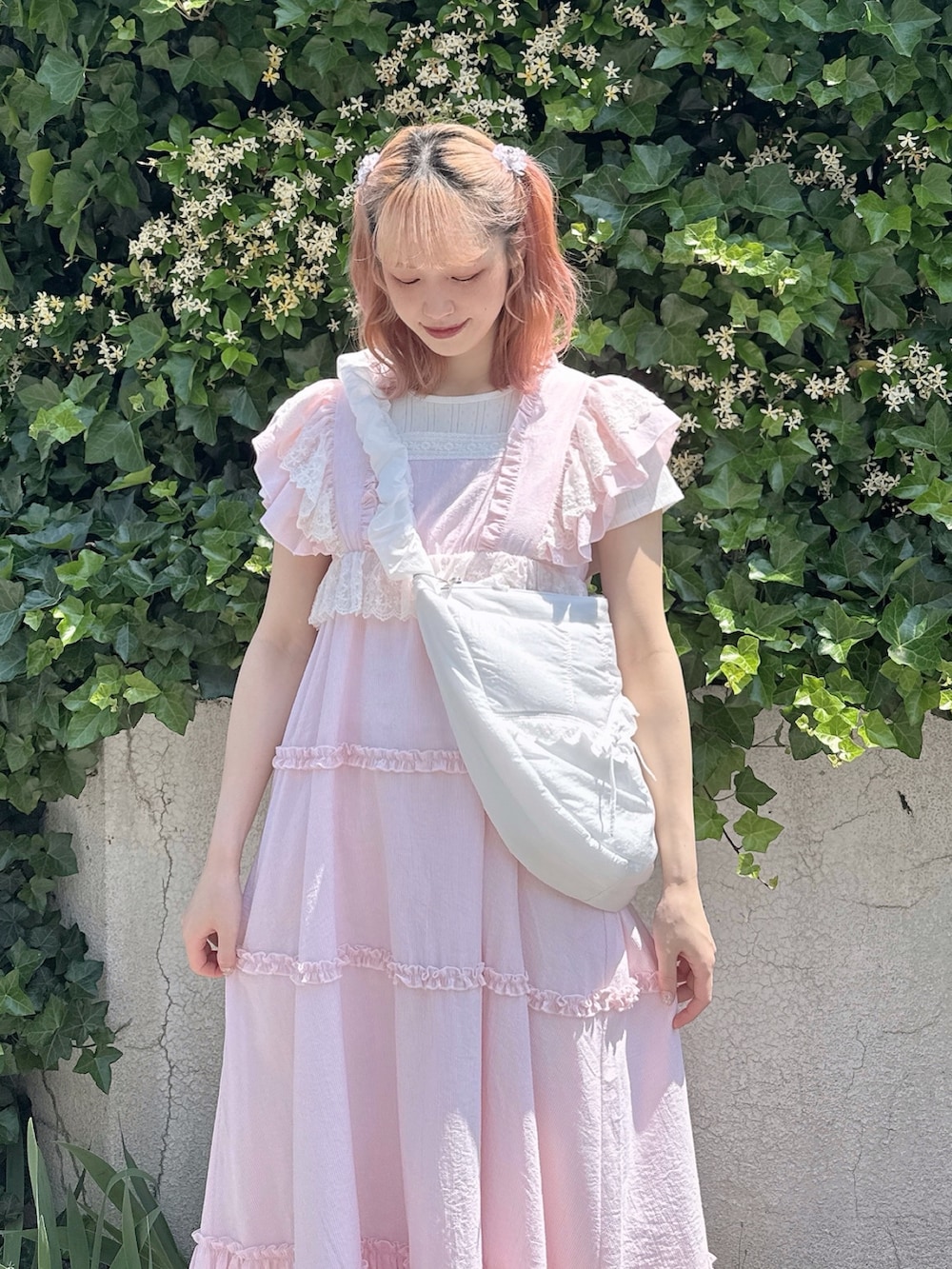 merryjenny ストライプレースワンピース ピンク