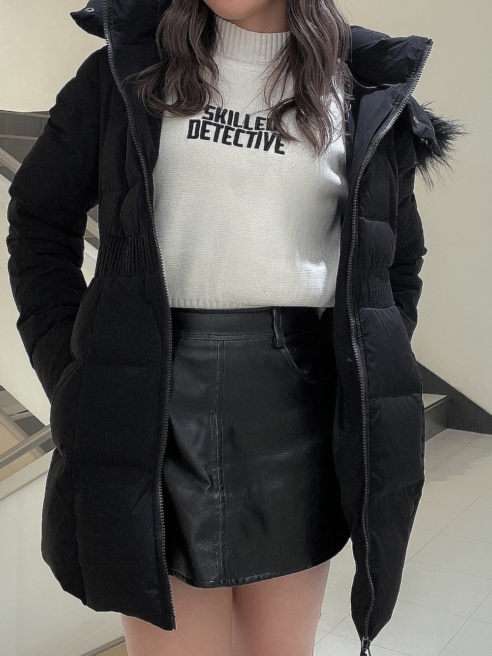 みゆもん様　レキップ、コート、ジャケット、アウター、シマ柄、白、黒、美品 ユキエモン yukiemon *スーちゃんコート*3Lウール毛ブラック黒