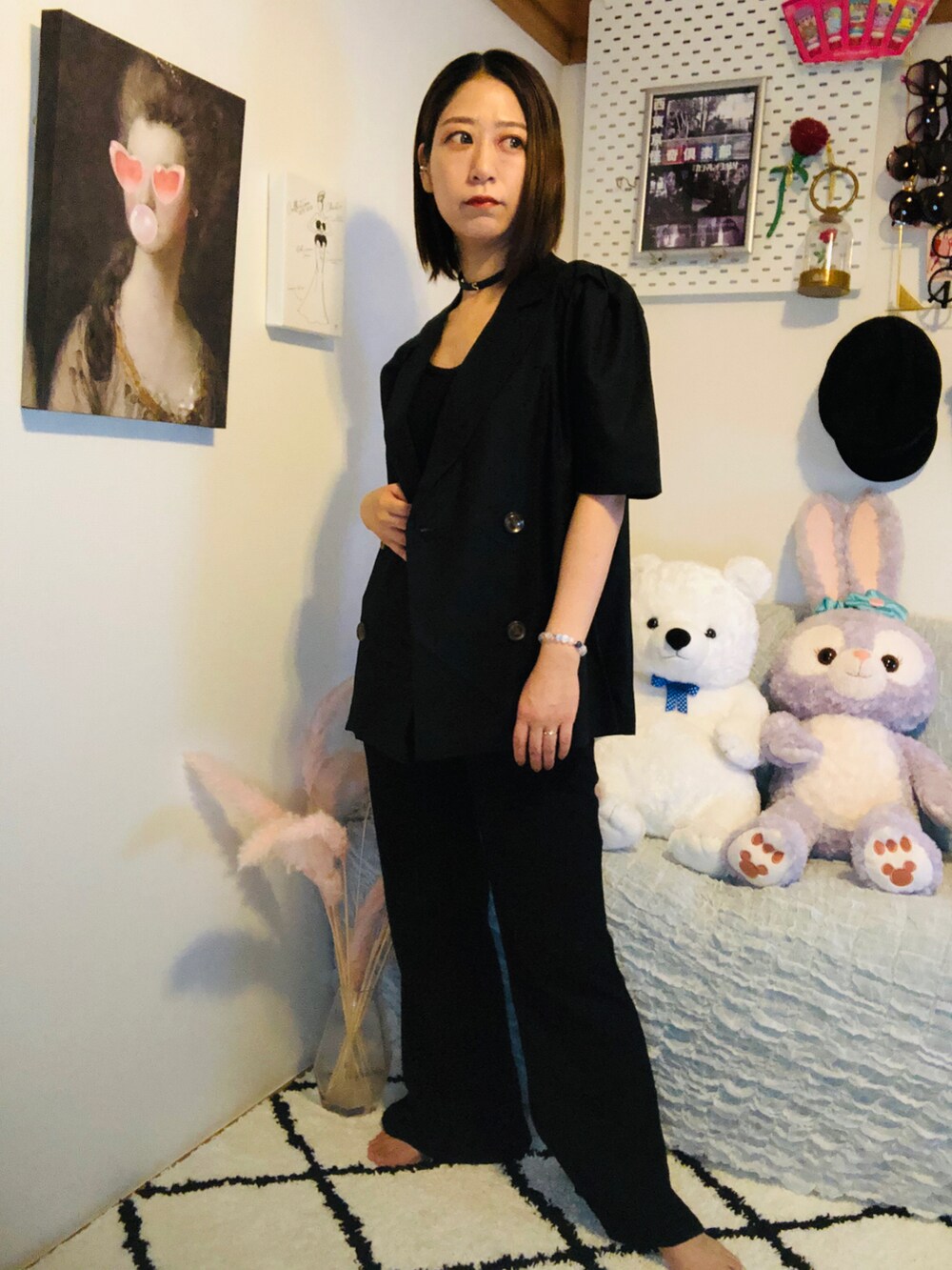 「ラクチンコーデ、シンプル、きれいめカジュアル、プチプラコーデ、GRL、オフィスカジュアル、モノトーン、ジャケット」｜「GRLのアイテム（ジャケット/アウター、ブラック系）」を使った、hapidokiさん（レディース・150cm）の夏コーディネートの2枚目の写真