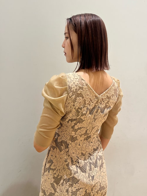 ラグナムーン ベージュドレス LAGUNAMOON ラメブレンド花柄レースベージュドレス (M) を