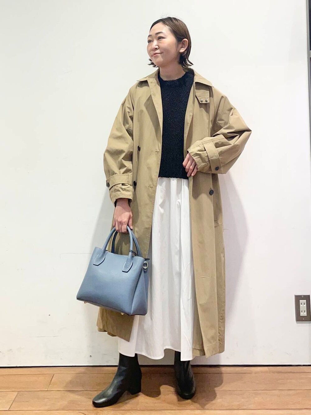 「大人カジュアル、urbanresearchdoors、ママコーデ、アーバンリサーチドアーズ、doors、低身長コーデ、ママファッション、キレイめカジュアル、春のジャケットスタイル」｜「RODE SKOの【MADE IN JAPAN】EMELINA プレーンブーツ（ブーツ、ブラック系）」を使った、urd_nanakoさん（レディース・154cm）の冬コーディネートの2枚目の写真
