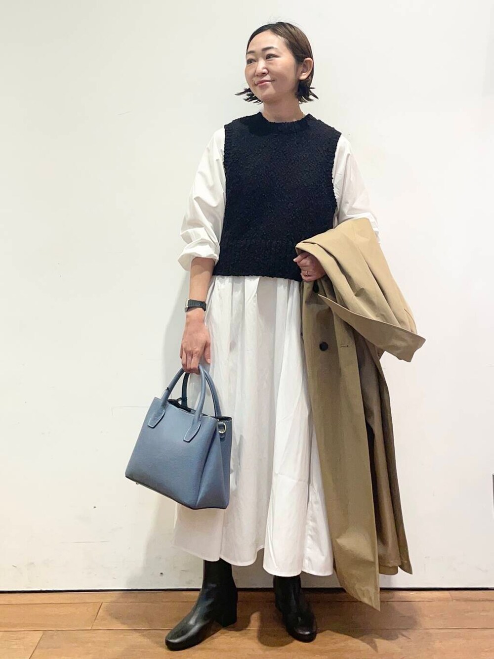 「大人カジュアル、urbanresearchdoors、ママコーデ、アーバンリサーチドアーズ、doors、低身長コーデ、ママファッション、キレイめカジュアル、春のジャケットスタイル」｜「RODE SKOの【MADE IN JAPAN】EMELINA プレーンブーツ（ブーツ、ブラック系）」を使った、urd_nanakoさん（レディース・154cm）の冬コーディネートの5枚目の写真