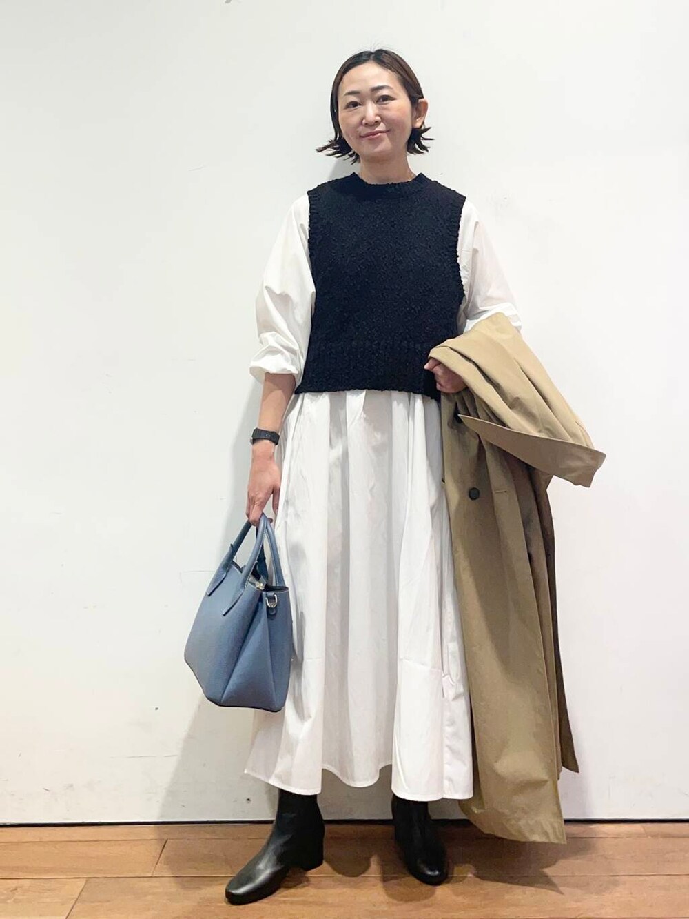 「大人カジュアル、urbanresearchdoors、ママコーデ、アーバンリサーチドアーズ、doors、低身長コーデ、ママファッション、キレイめカジュアル、春のジャケットスタイル」｜「RODE SKOの【MADE IN JAPAN】EMELINA プレーンブーツ（ブーツ、ブラック系）」を使った、urd_nanakoさん（レディース・154cm）の冬コーディネートの6枚目の写真