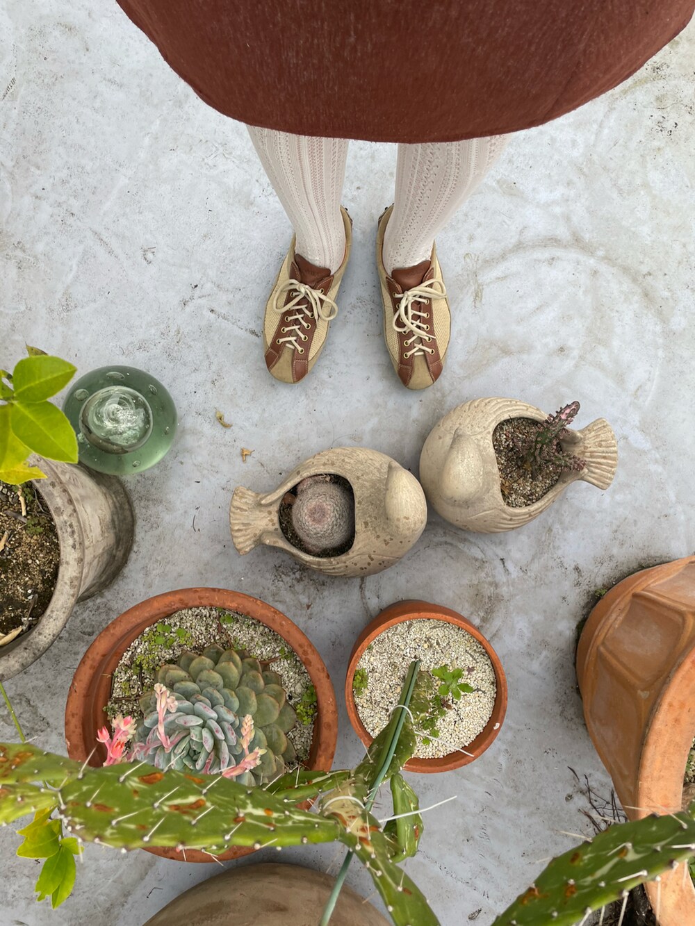 ブラウン系のワンピース、その他のスニーカーを着用したレディースの春コーディネートの2枚目の写真