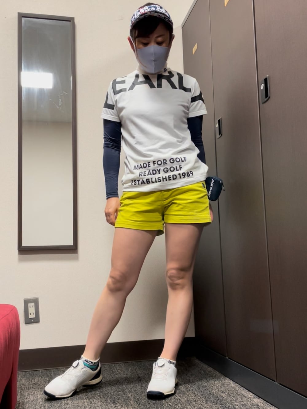 「ゴルフ、ゴルフウェア、ゴルフコーデ、ゴルフ女子」｜「adidasのアディパワー フォージド ボア 【adidas Golf/アディダスゴルフ】 / Adipower 4orged Boa（スニーカー、ホワイト系）」を使った、qurocheさん（レディース・156cm）の夏コーディネートの2枚目の写真