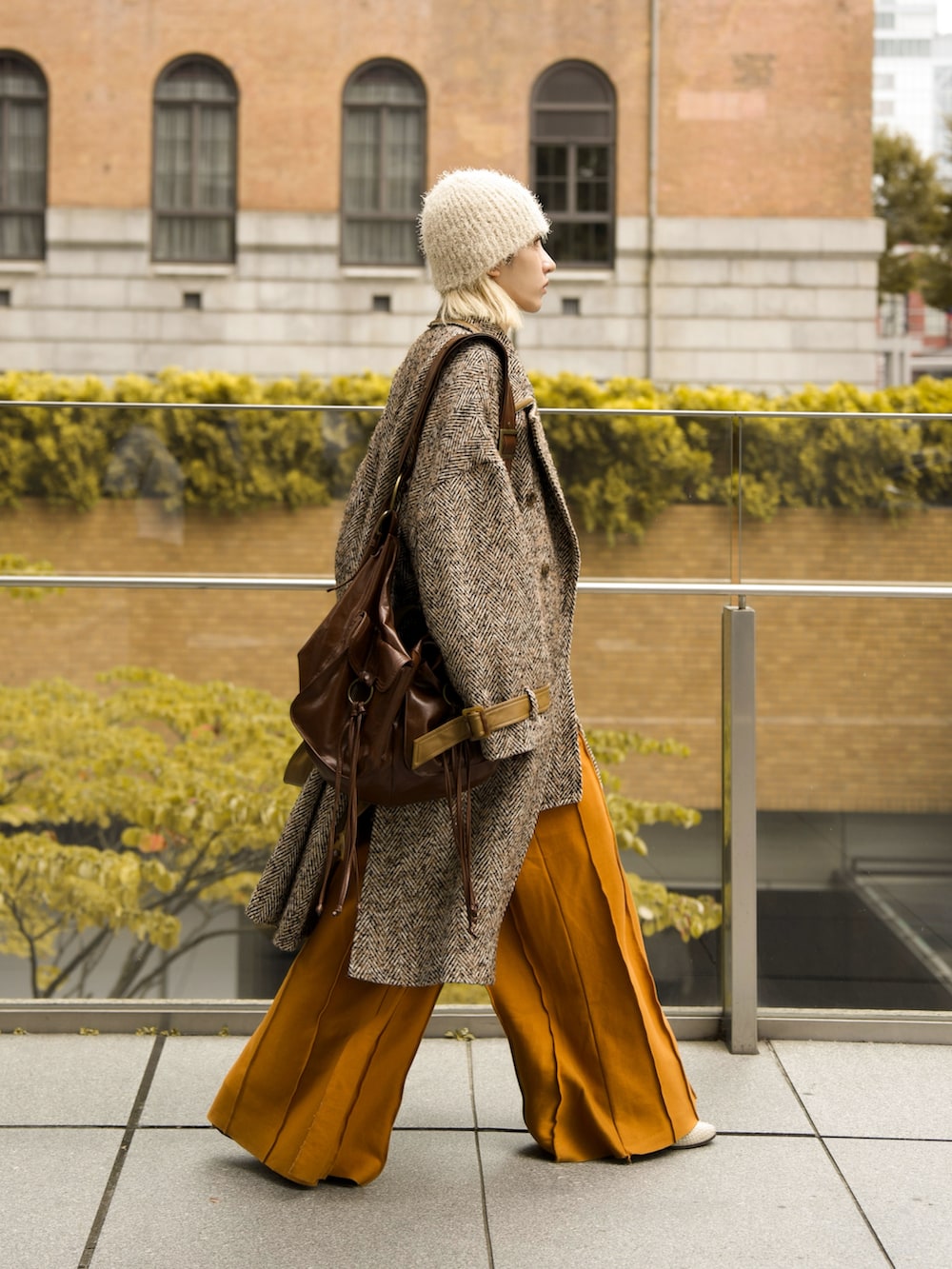 希少•完売品【ヘリンボーン調ツイル／ツイード】イネド／トレンチコート／ベルテッド TD000438_RU7671-PARTRIDGE-