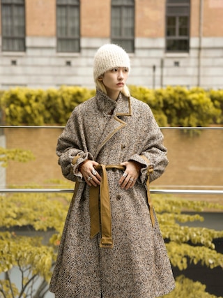 Herringbone tweed over long coat / ヘリンボーンツイードオーバー