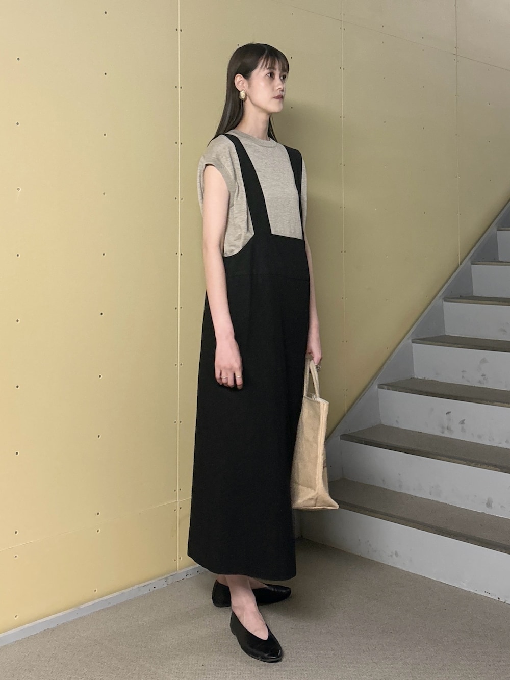 かぐれ＊コットンリネンラミーサスペンダーワンピース/チャコール コットンリネンラミーサスペンダーワンピースを使った人気ファッション