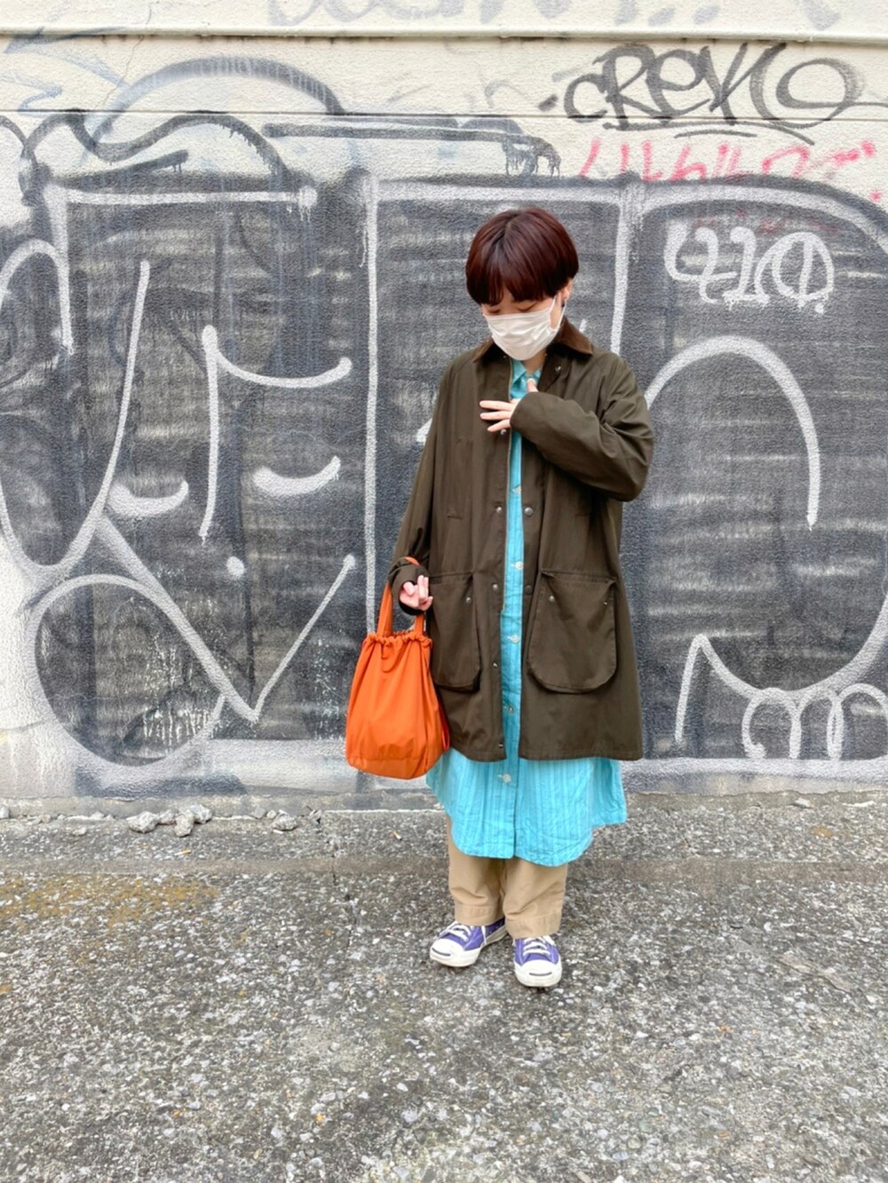 「vintage、古着、神戸、converse」｜「CONVERSEの【Converse/コンバース】 JACK PURCELL RET COLORS：スニーカー（スニーカー、パープル系）」を使った、yukaさん（レディース・163cm）の春コーディネートの2枚目の写真