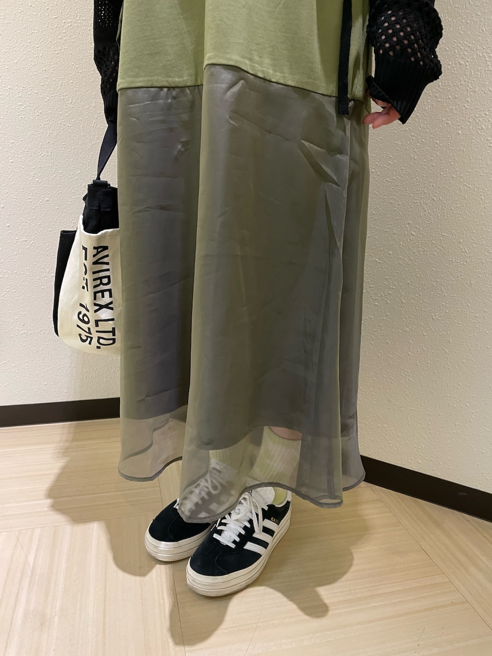 「AVIREX、AVIREXBelle、ootd、カジュアル、カジュアルコーデ、ワンピース、春コーデ、カーディガン、トートバッグ、タンクトップ、キャップ」｜「NEW ERAの《AVIREX × NEWERA》 9TWENTY POLO CAP U.S.A FLAG / ナイントゥエンティー ポロキャップ アメリカ国旗 / アヴィレックス / ニューエラ（キャップ、ホワイト系）」を使った、nagipiiさん（レディース・163cm）の春コーディネートの4枚目の写真