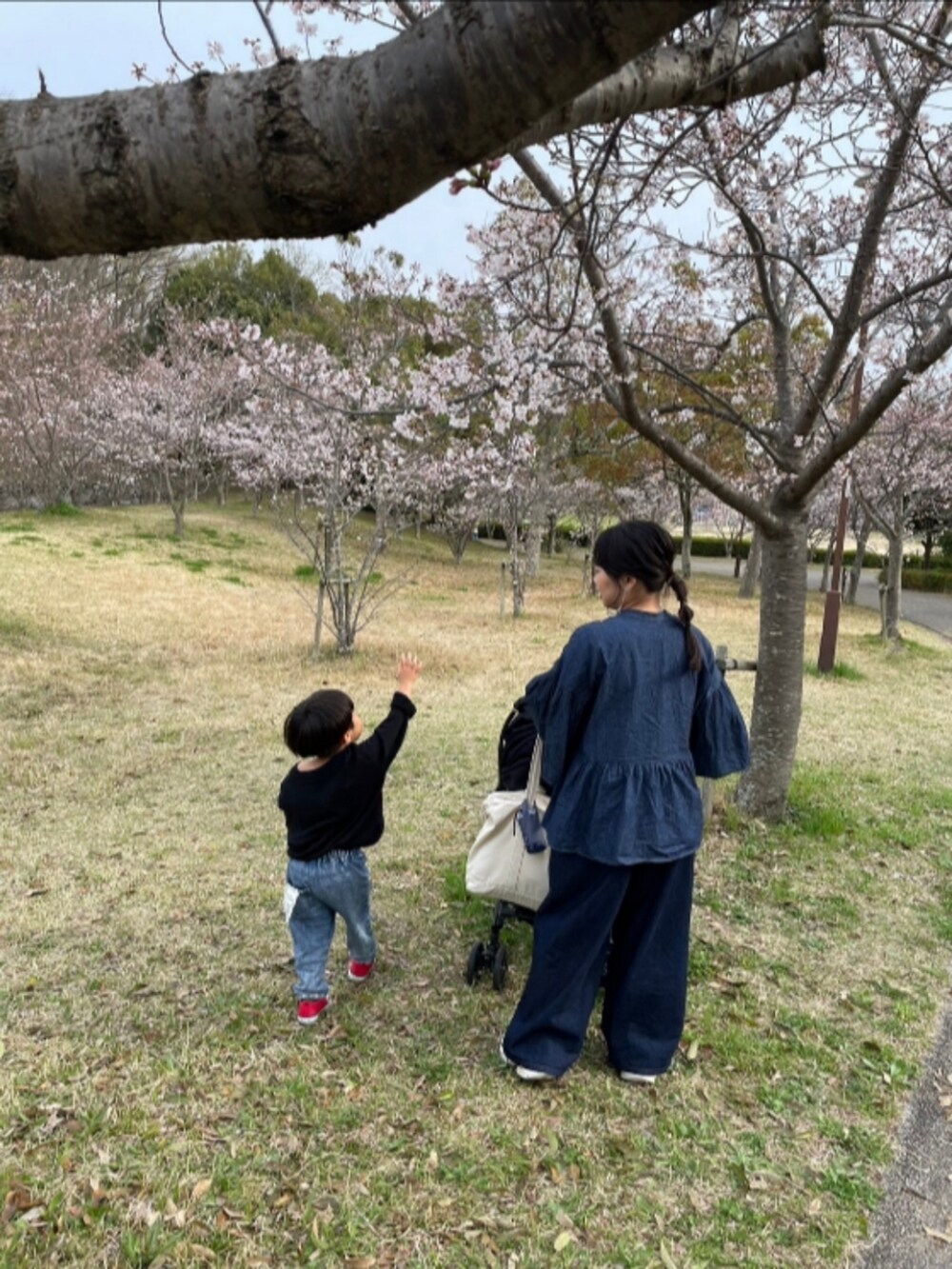 ブルー系のシャツ/ブラウス、ホワイト系のTシャツ/カットソー、ブルー系のデニムパンツを着用したレディースの春コーディネートの2枚目の写真