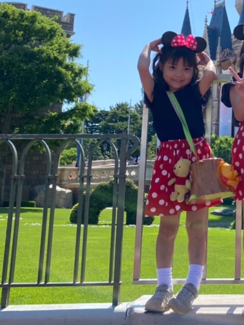 「ディズニーランド、ミニーコーデ、ミニーちゃんコーデ、5歳、女の子、ディズニーコーデ」｜「Birthdayのアイテム（Tシャツ/カットソー、ブラック系）」を使った、rei♡︎さん（キッズ・110cm）の春コーディネートの2枚目の写真