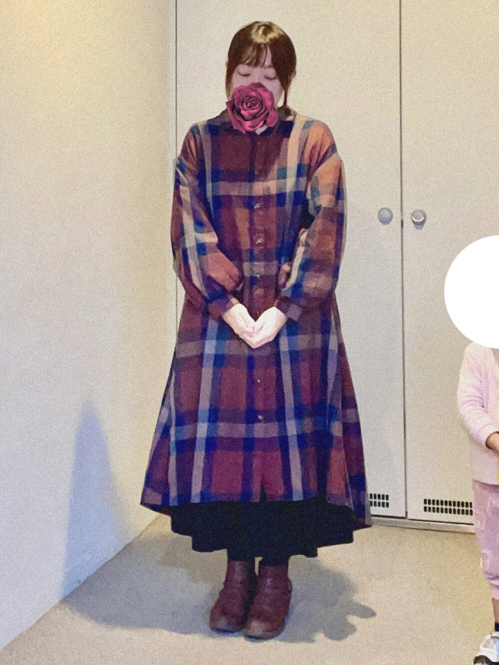 「大人かわいい、大人ガーリー、シャツワンピ、ワンピース」｜「rpsのアイテム（シャツワンピース、ブラウン系）」を使った、ゆめかさん（レディース・153cm）の冬コーディネートの2枚目の写真