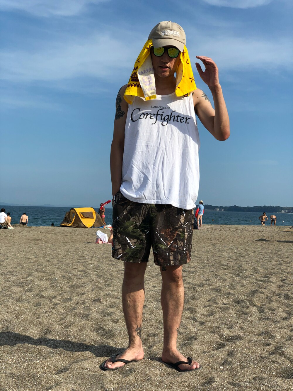 「corefighterco.、corefighter、ANGLERS PROJECT、VOLCOM」｜「COREFIGHTERのアイテム（タンクトップ、ホワイト系）」を使った、yo-1さん（メンズ・176cm）の秋コーディネートの2枚目の写真