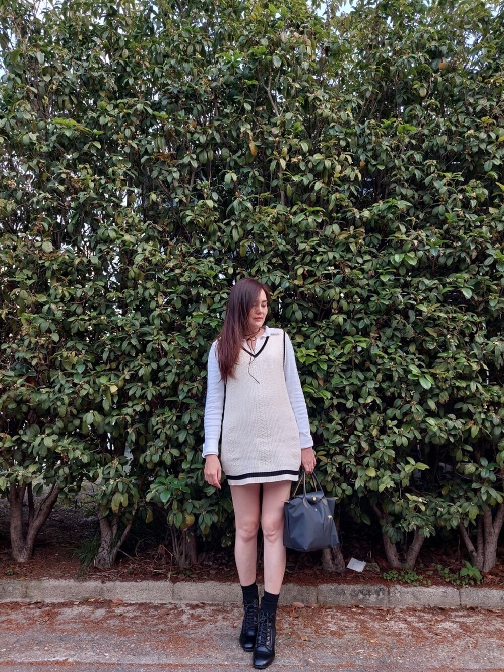 「winter、ootd、Photoshoot、preppy、LONGCHAMP、Loved、H&M、shein、GAP」｜「LONGCHAMPのアイテム（ハンドバッグ、グレー系）」を使った、Biffi Fu  🇹🇼さん（レディース・166cm）の春コーディネートの2枚目の写真