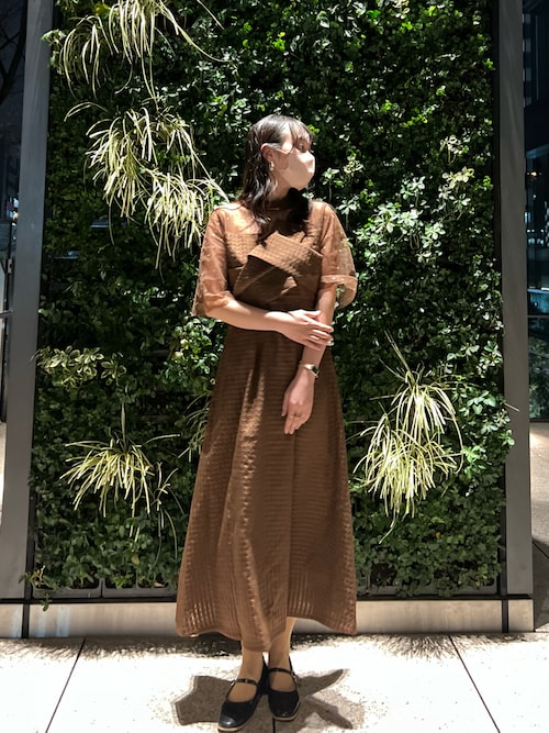 Leja ビスチェ風ハイネック花柄シアーレースワッフルドレス 当日発送】ビスチェ風ハイネック花柄シアーレースワッフルワンピースドレス